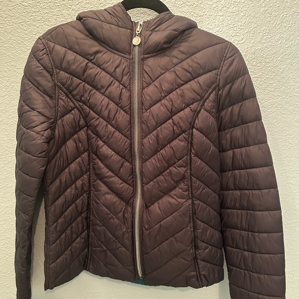 Women's Reversible Nautica Quilted Hooded Jacket - grey and teal